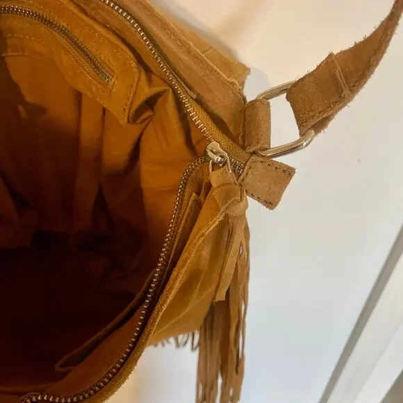 Ten79LA Ricky Suede Tan Crossbody Bag Fringe Western Native Inspired - Picture 3 of 15
